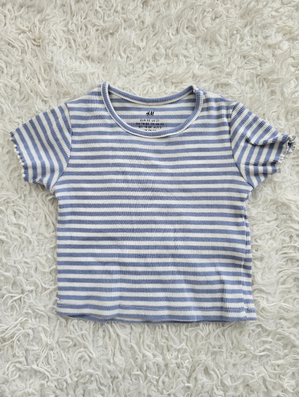 H&M Light Blue & White Striped Ribbed Short Sleeve Tee